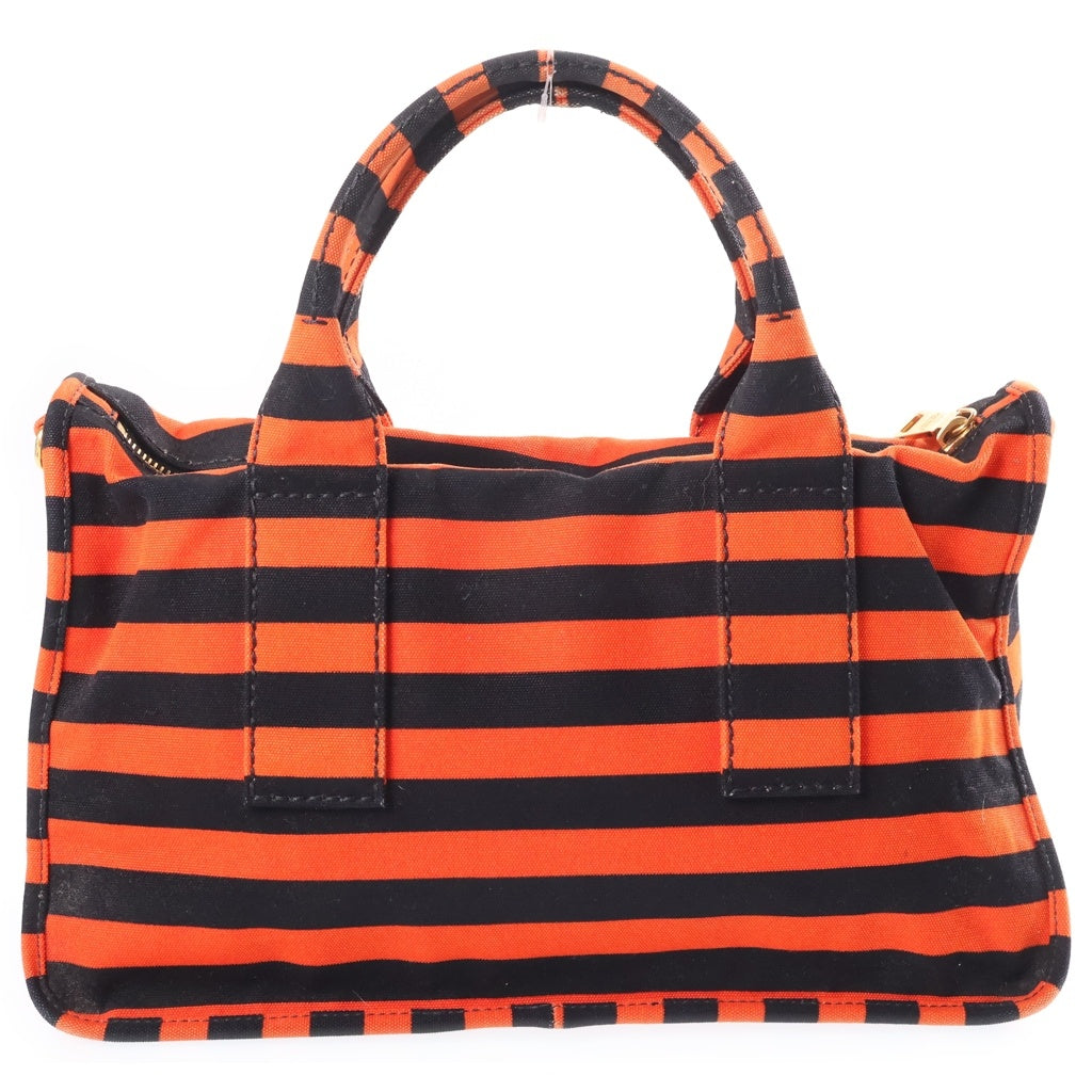 PRADA(プラダ) カナパ キャンパス 2WAY ショルダー トート バッグ オレンジ/ブラック レディース
