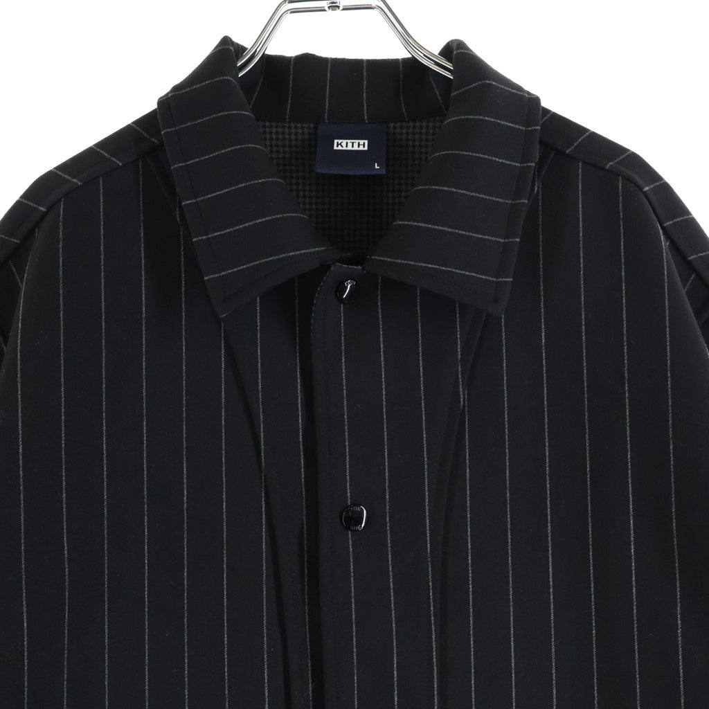 KITH(キス) 23SS Pinstripe Woodpoint Shooting Shirt ピンストライプ ウッドポイント シューティング 半袖 シャツ ブラック KHM031018