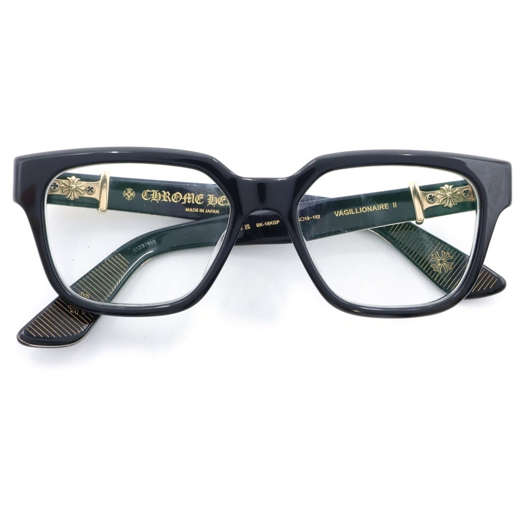 CHROME HEARTS(クロムハーツ) VAGILLIONAIRE2 ダガーテンプル ウェリントン アイウェア 眼鏡 ブラック/ゴールド