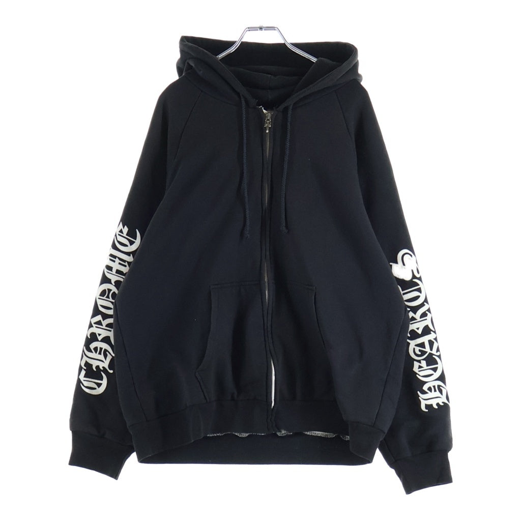 CHROME HEARTS(クロムハーツ) OLD SWTSHRT HD ZIP オールド 裏地サーマル 袖ロゴ ホースシュープリント ダガージップフーディ パーカー ブラック