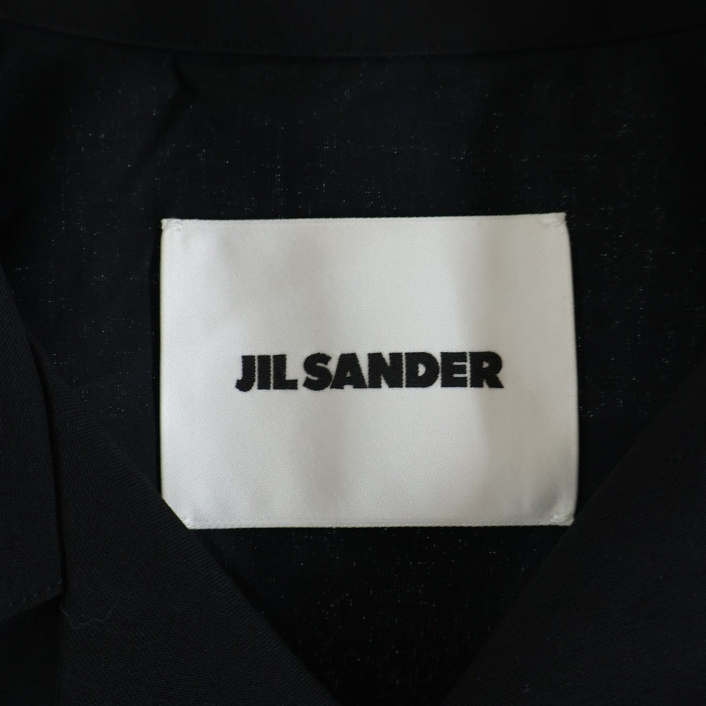 JIL SANDER(ジルサンダー) Open collar wool gabardine S/S shirt オープンカラー ウール ギャバジン 半袖 シャツ ブラック HS JM IW 0509