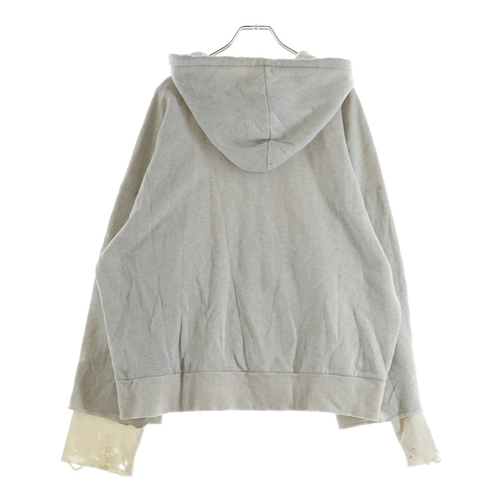 ANCELLM(アンセルム) 23AW ZIP-UP HOODIE ダメージ ラメ 加工 裏地 サーマル ジップアップ フーディー グレー ANC-CT33-GARDEN