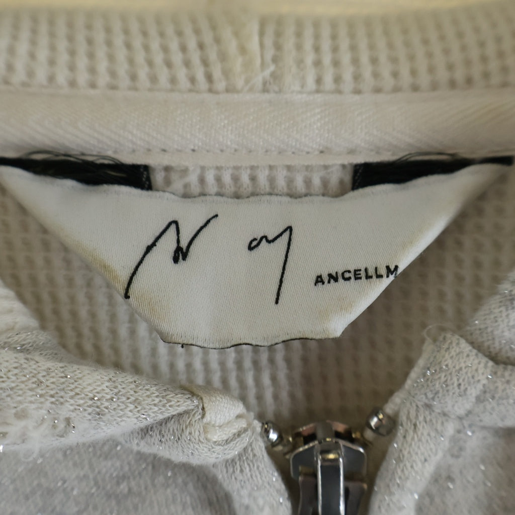 ANCELLM(アンセルム) 23AW ZIP-UP HOODIE ダメージ ラメ 加工 裏地 サーマル ジップアップ フーディー グレー ANC-CT33-GARDEN