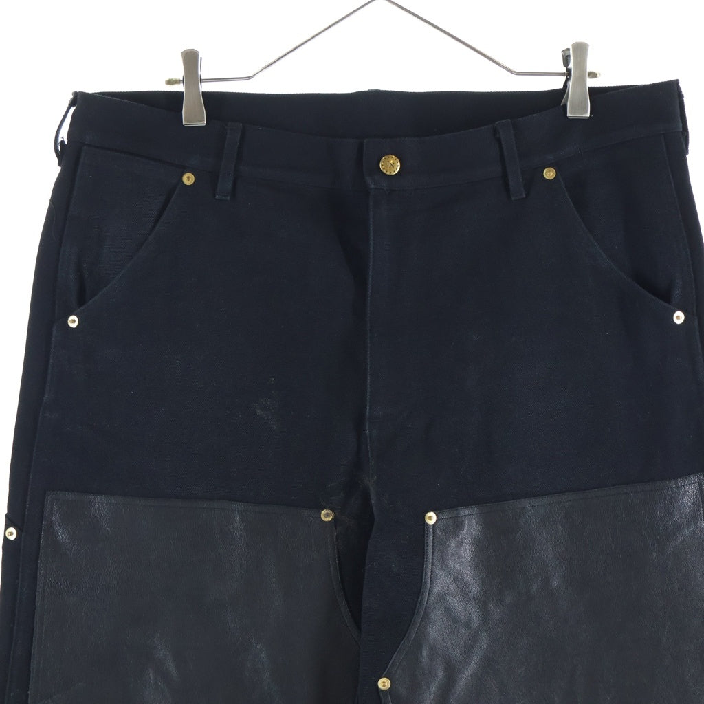 NO BRAND(ノーブランド) LONER LN DUNK DOUBLE KNEE PANTS ダブルニーパンツ レザー ブラック