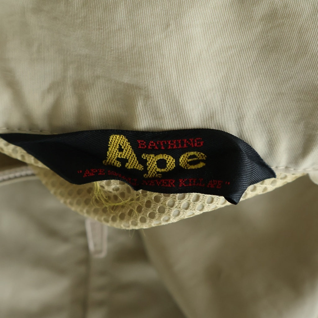 A BATHING APE(アベイシングエイプ) 90S 黒タグ 2WAY ロゴ プリント ナイロン 長袖/半袖 ジップアップ ジャケット ベージュ
