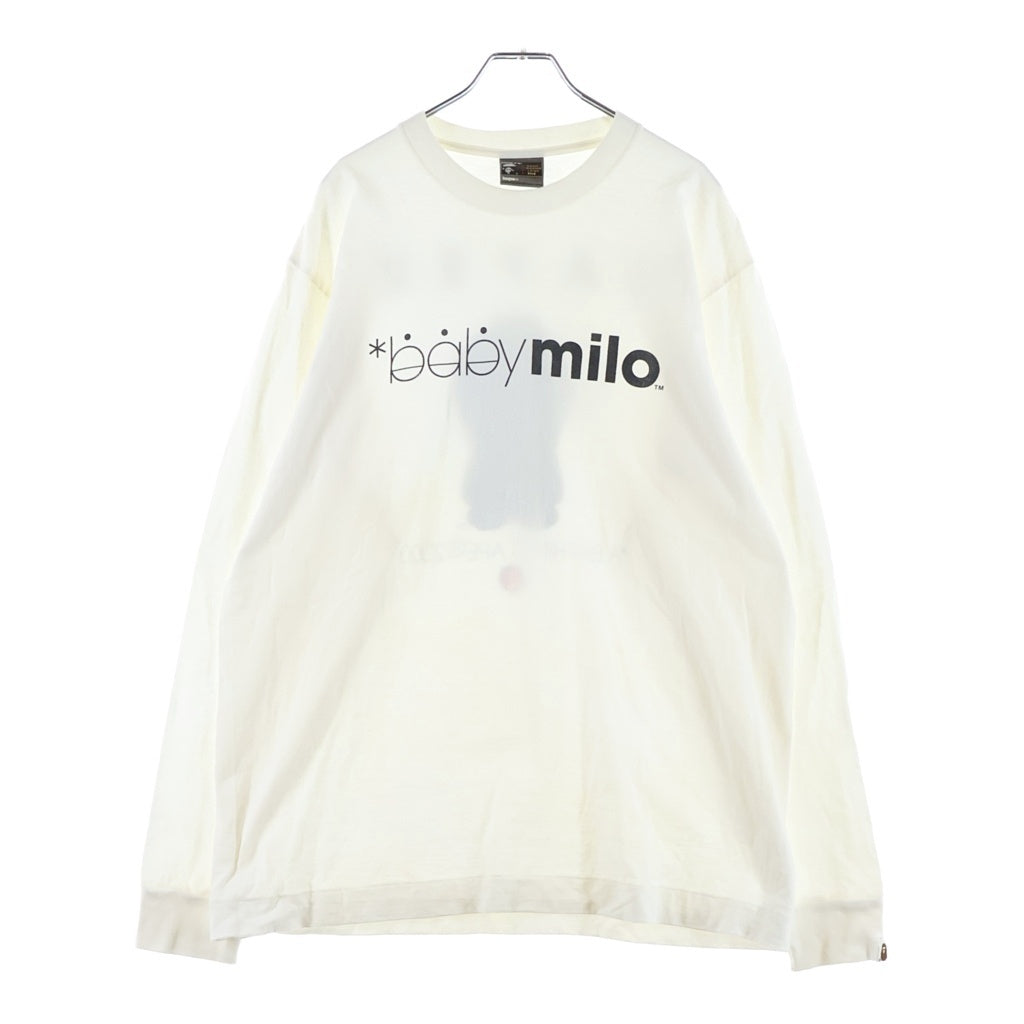 A BATHING APE(アベイシングエイプ) 00S baby milo BAPER バッグロゴ プリント ロングスリーブ 長袖 Tシャツ カットソー ホワイト