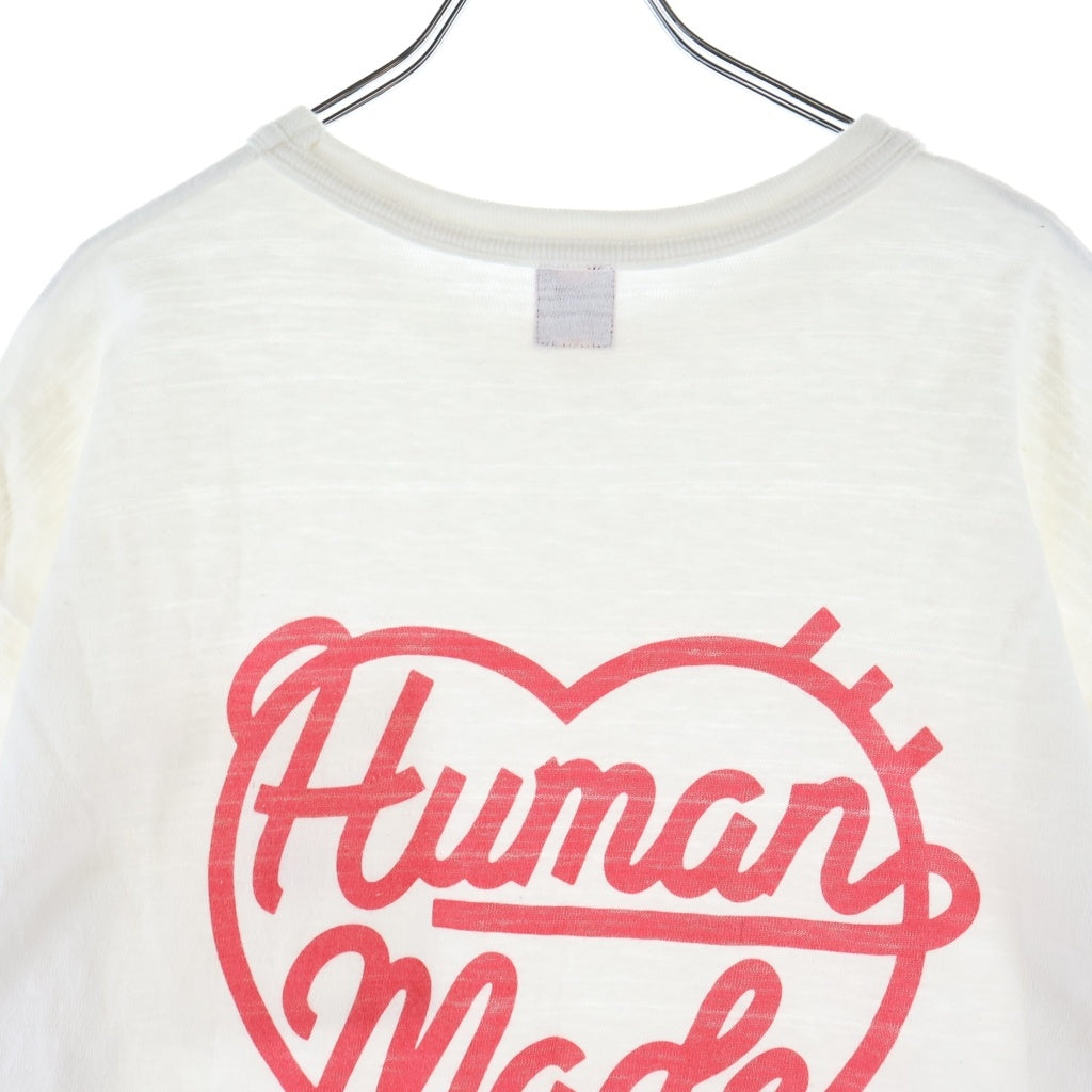 HUMAN MADE(ヒューマンメイド) Heart Tee ワンポイント 刺繍 フロント ロゴ バックプリント 半袖 Tシャツ カットソー ホワイト