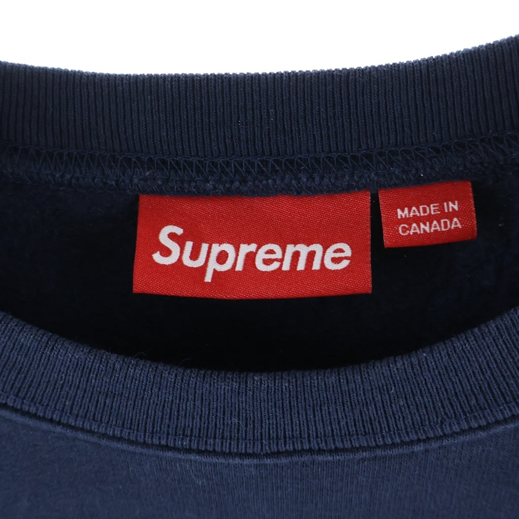 SUPREME(シュプリーム) 26SS Plaid Arc Crewneck プレイド ステッチワーク ロゴ クルーネック スウェット シャツ ネイビー