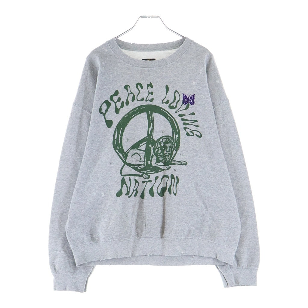 Needles(ニードルス) ×Sasquatchfabrix Savage Sweat Peace Loving Nation ×サスクワァッチファブリックス フロントプリントクルーネックスウェットシャツ グレー 24SS-CSL-070