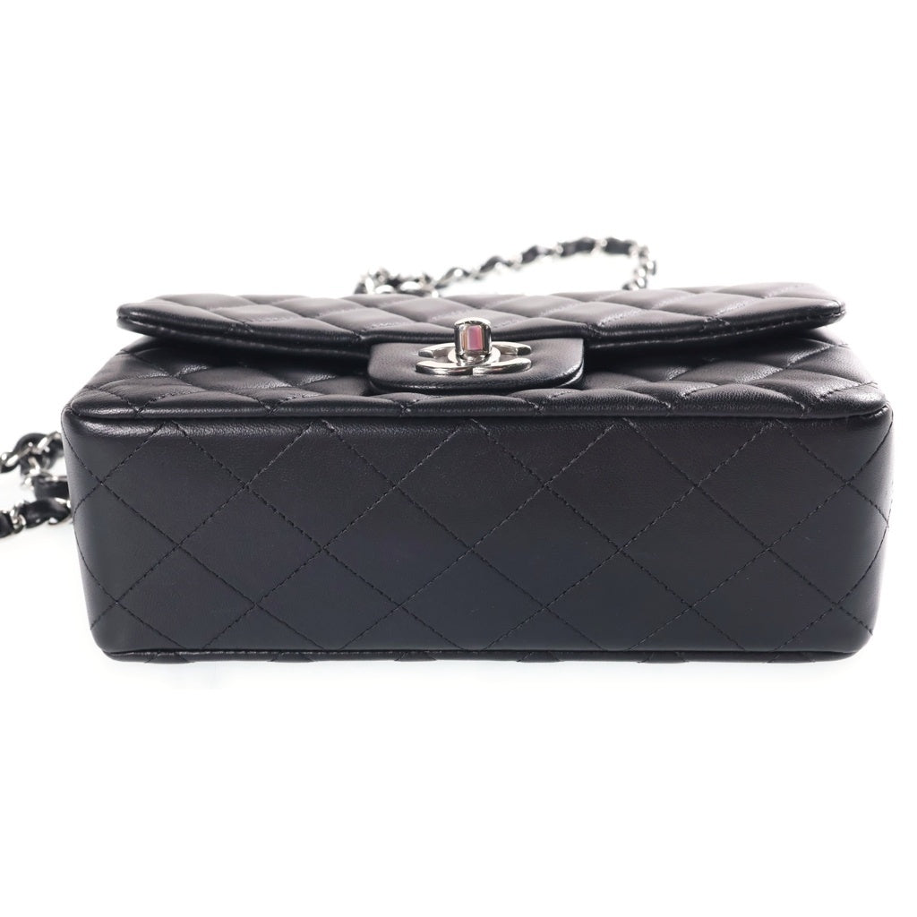 CHANEL(シャネル) ミニマトラッセ20 ラムスキン シングルフラップ シングルチェーンバッグ シルバー金具 ブラック レディース
