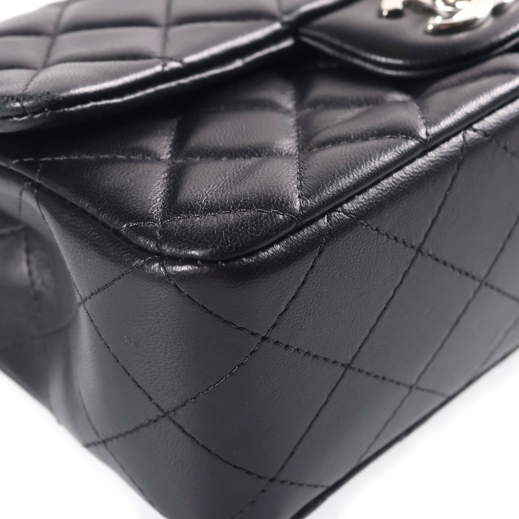 CHANEL(シャネル) ミニマトラッセ20 ラムスキン シングルフラップ シングルチェーンバッグ シルバー金具 ブラック レディース