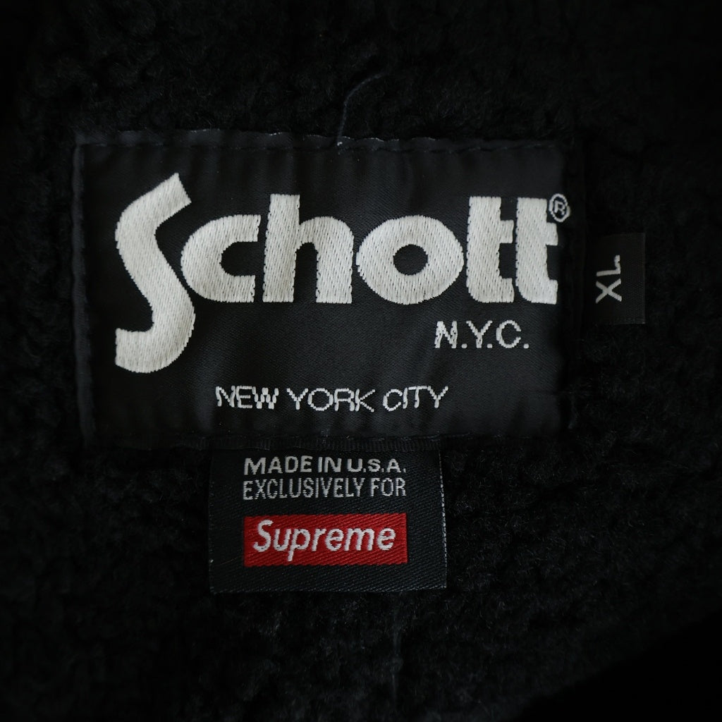 SUPREME(シュプリーム) 25AW ×Schott Shearling Hooded Work Jacket シープスキン レザージップアップ ジャケット ブラック
