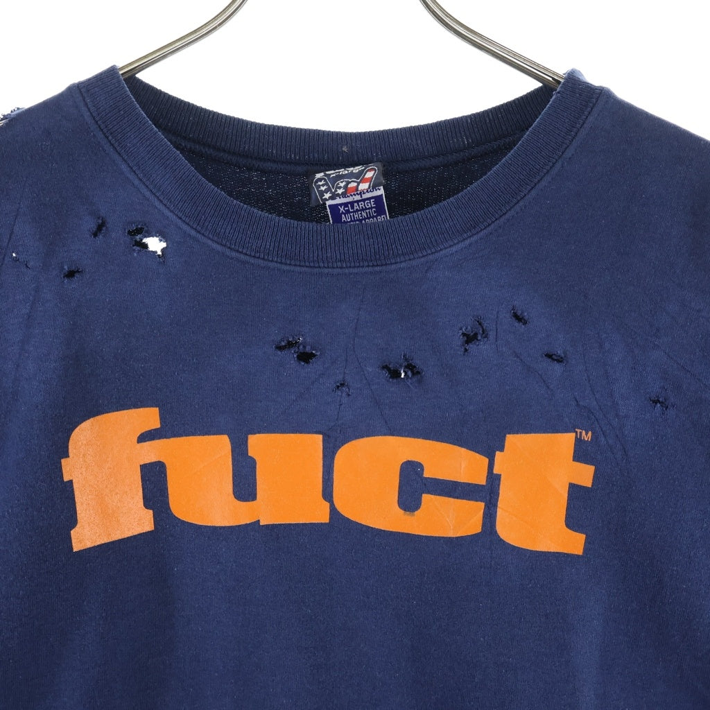 FUCT(ファクト) ×Chmpion ロゴ プリント クルーネック スウェット シャツ ネイビー