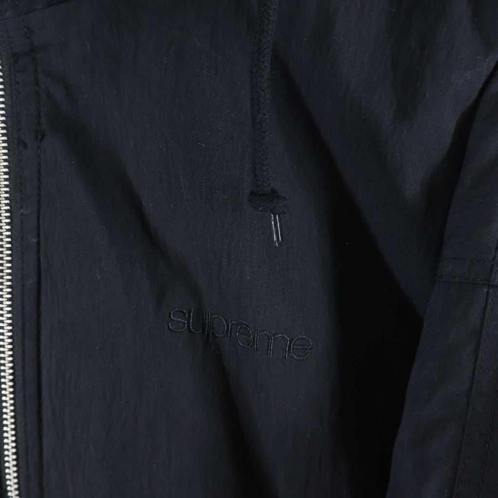 SUPREME(シュプリーム) 25SS Leather Collar Utility Jacket 襟 レザー 切り替え ロゴ エンブロイド ジップ アップ ジャケット ブラック
