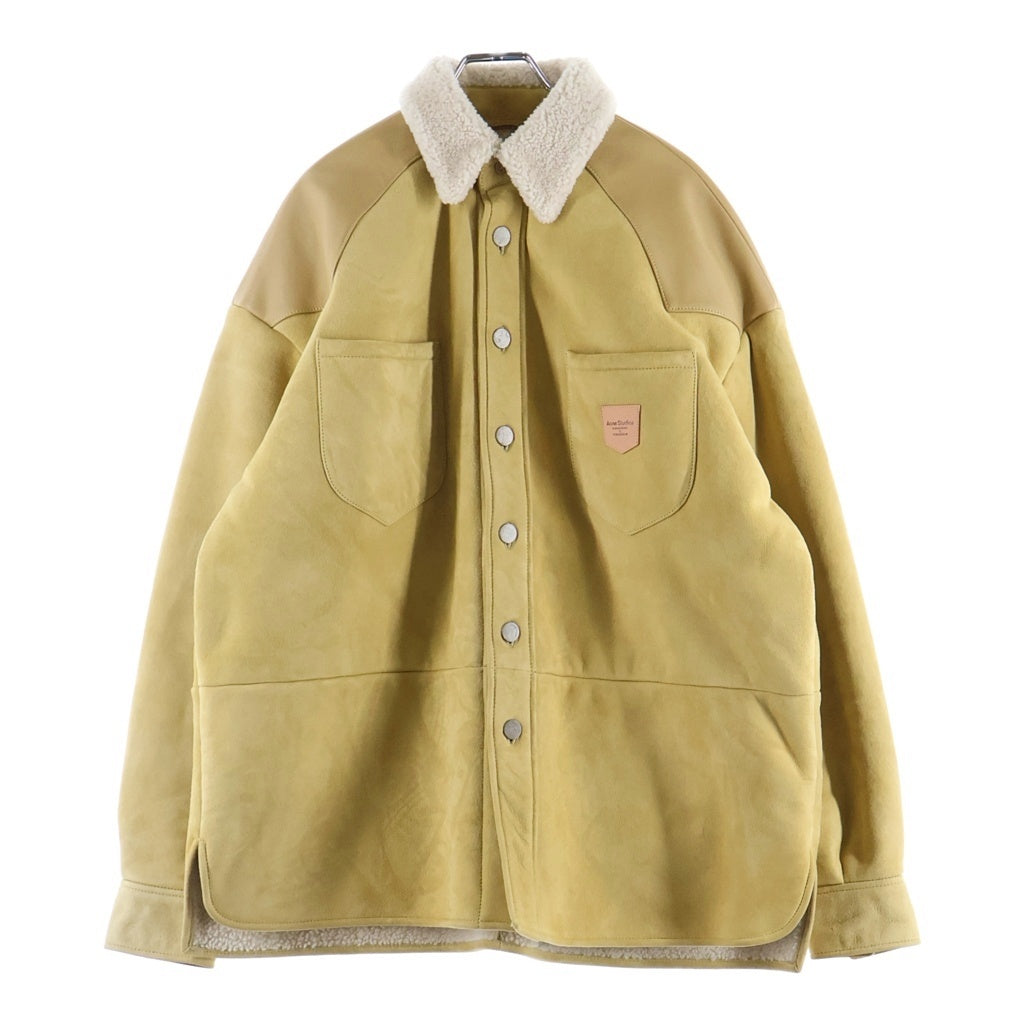 Acne Studios(アクネ ストゥディオズ) Leather Suede Shearling Overshirt スエードラムレザー オバーシャツジャケット イエロー FN-MN-LEAT000191