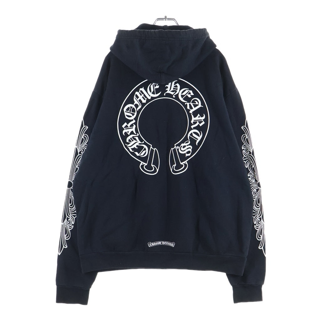 CHROME HEARTS(クロムハーツ) SWTSHRT PLVR 袖フローラル バックホースシュープリント スウェット プルオーバーパーカー ブラック