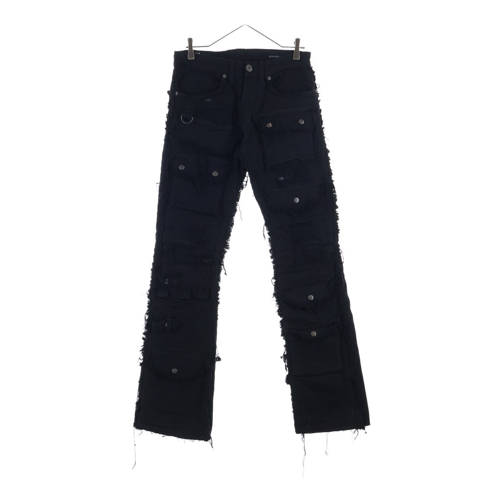 NO BRAND(ノーブランド) COPPER RIVET コッパーリベット クラッシュ加工 ストレート デニム スキニー パンツ ブラック