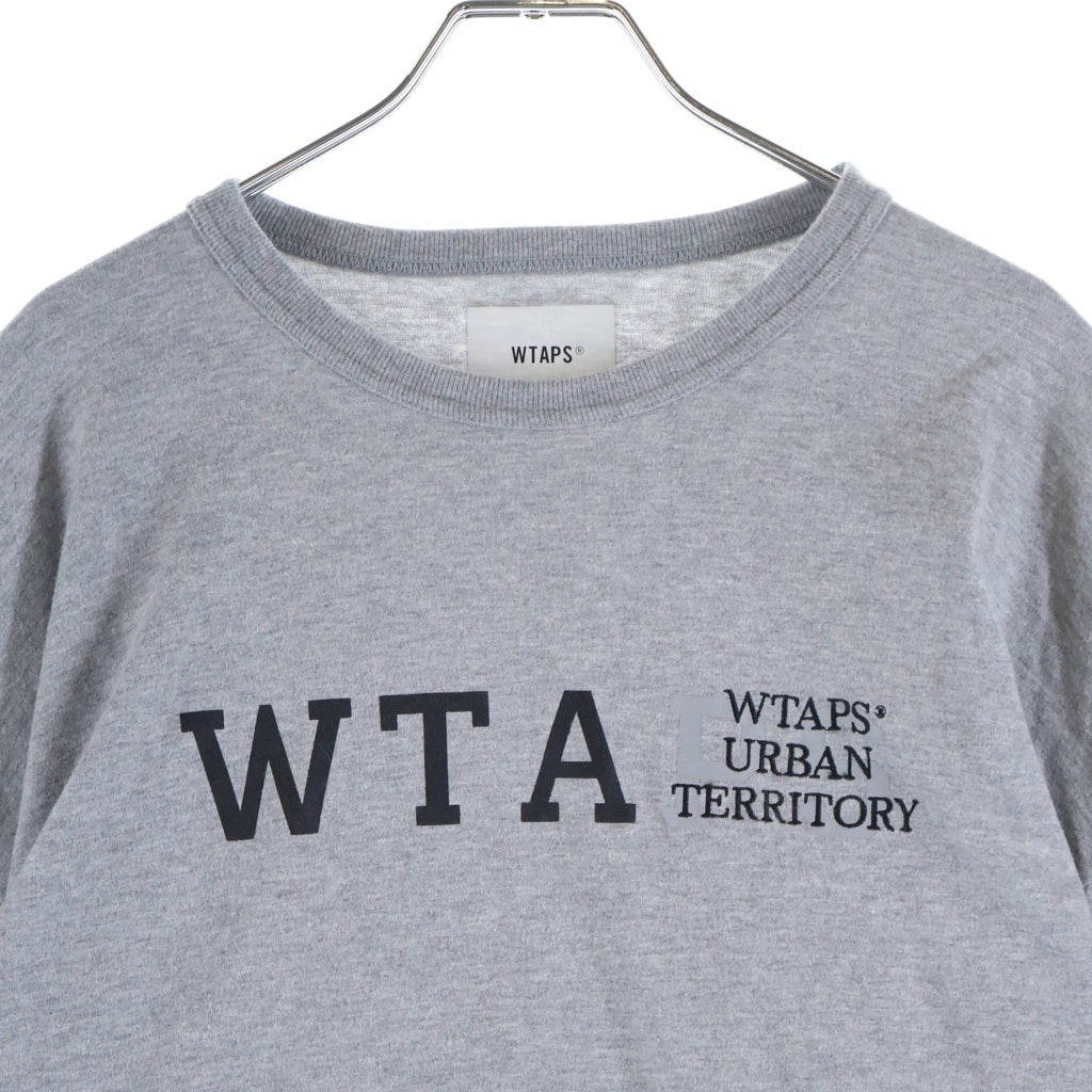 WTAPS(ダブルタップス) 23SS DESIGN 01 LS COTTON COLLEGE クルーネック ロゴプリント 長袖 Tシャツ グレー 231ATDT-CSM03