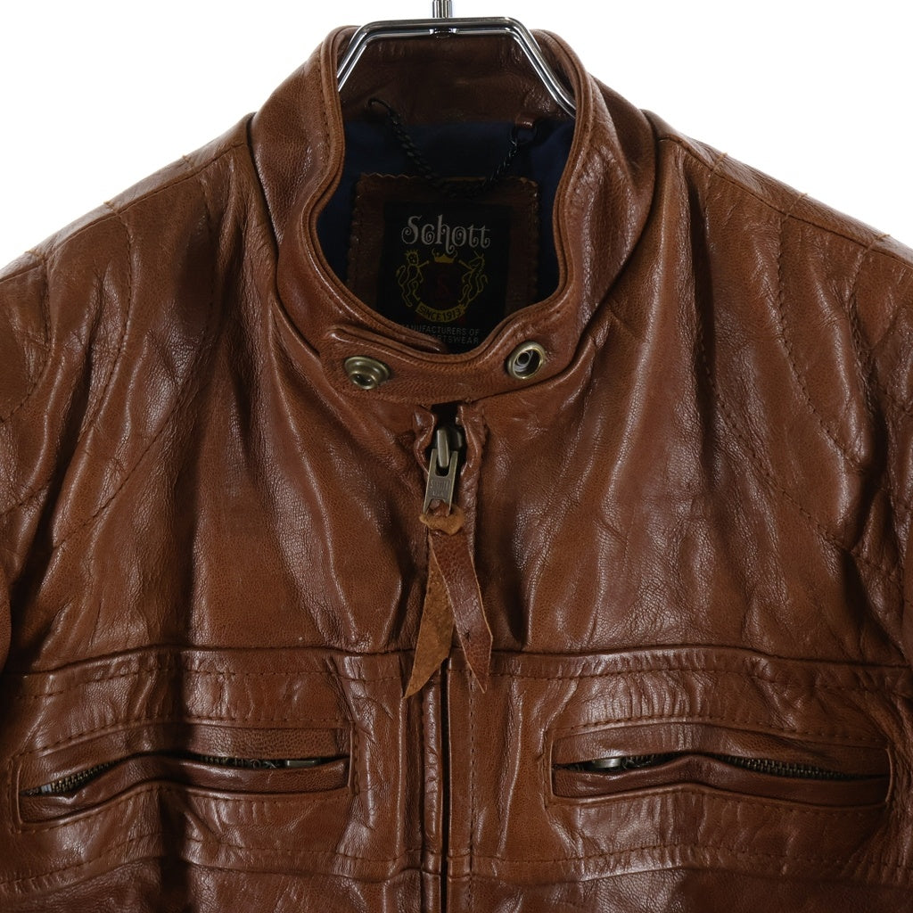 SCHOTT(ショット) LEATHER PADDED RIDERS JACKET ゴートスキン ジップ アップ レザー ライダース ジャケット ブラウン 3151036