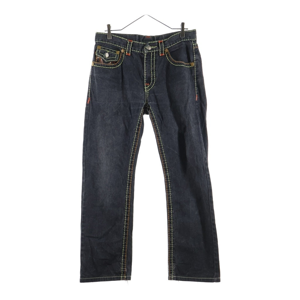 TRUE RELIGION(トゥルーレリジョン) JOEY SUPER T 5P ステッチストレートデニムパンツ ジーンズ ブラック 24-803MYBT