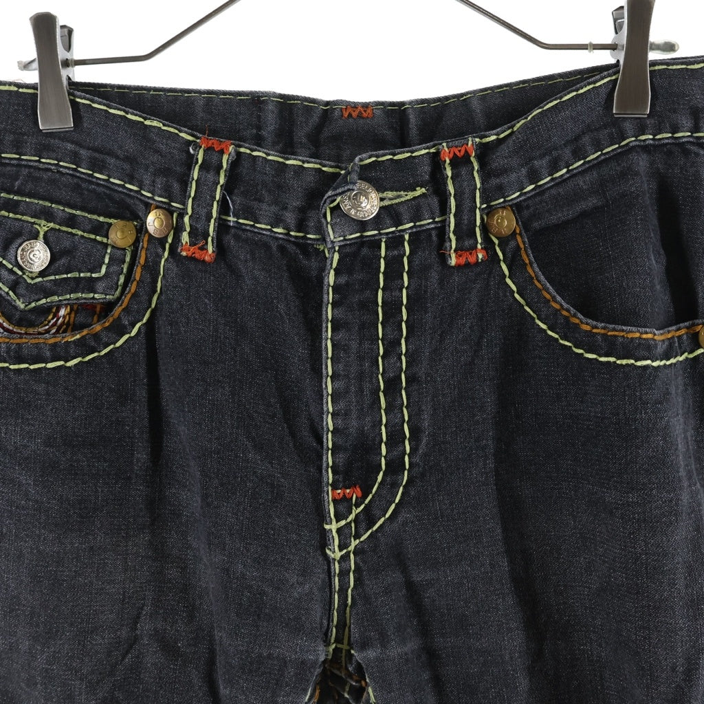 TRUE RELIGION(トゥルーレリジョン) JOEY SUPER T 5P ステッチストレートデニムパンツ ジーンズ ブラック 24-803MYBT