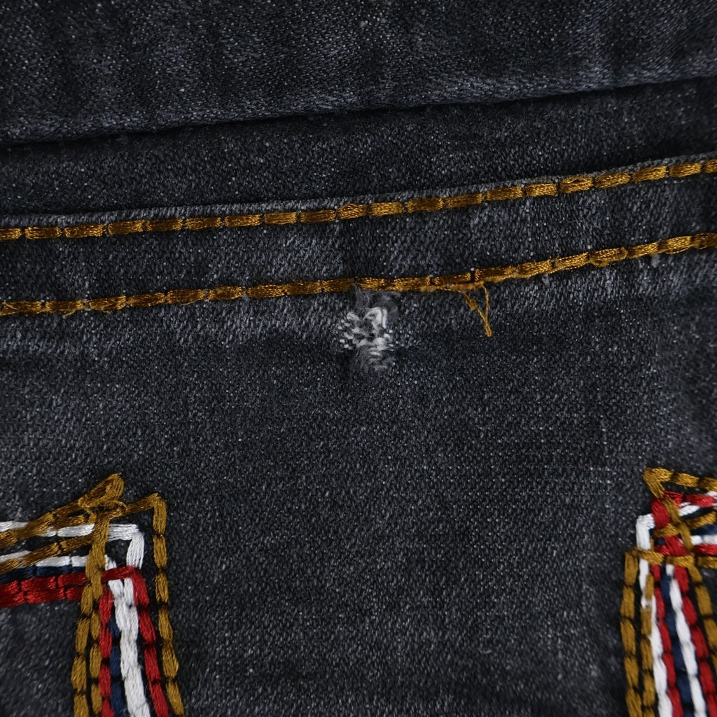 TRUE RELIGION(トゥルーレリジョン) JOEY SUPER T 5P ステッチストレートデニムパンツ ジーンズ ブラック 24-803MYBT