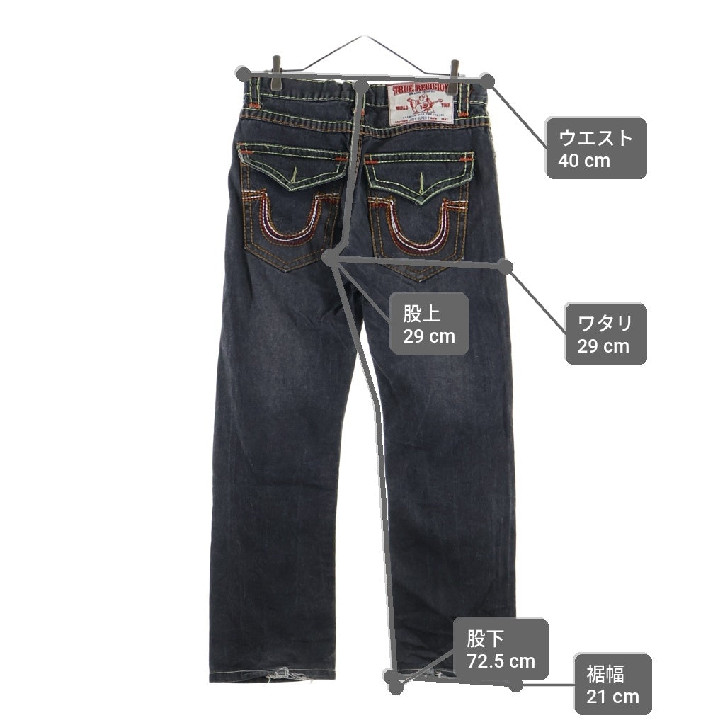 TRUE RELIGION(トゥルーレリジョン) JOEY SUPER T 5P ステッチストレートデニムパンツ ジーンズ ブラック 24-803MYBT