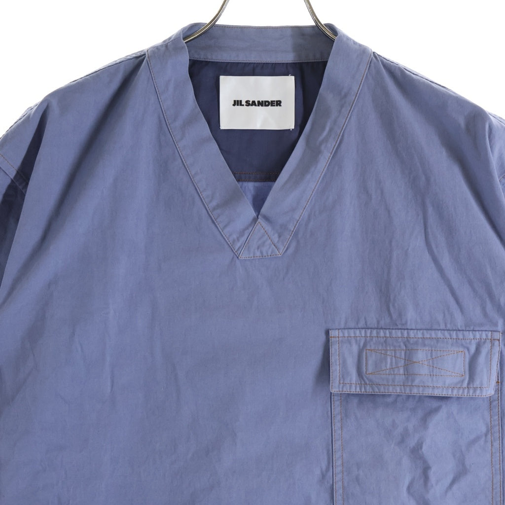 JIL SANDER(ジルサンダー) コントラストステッチ プルオーバー 半袖シャツ ブルー JSMS420618