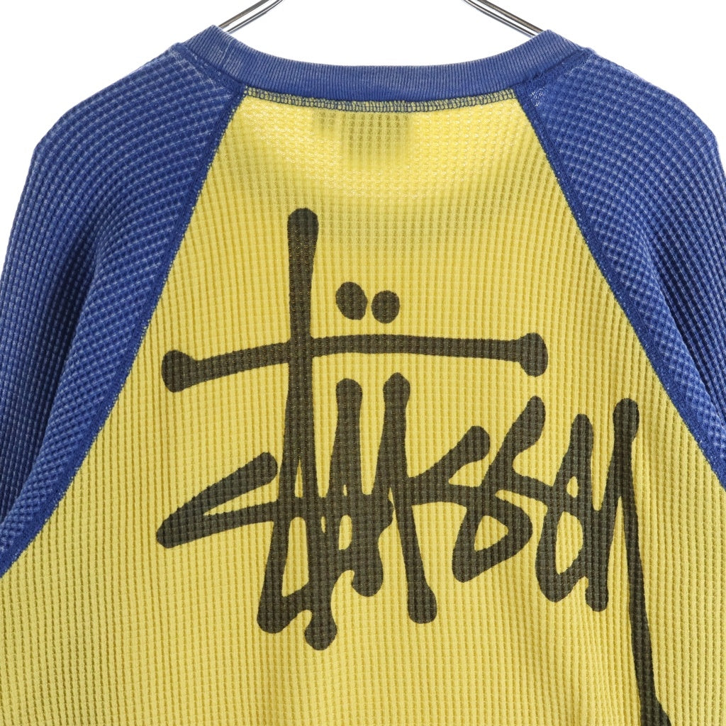 STUSSY(ステューシー) 2 Tone Thermal ロゴプリント ツートン バイカラー サーマル クルーネック ラグラン ロングスリーブ 長袖Tシャツ カットソー イエロー/ブルー 1140362