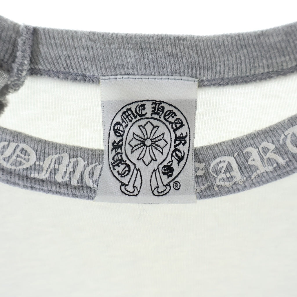 CHROME HEARTS(クロムハーツ) OLD FairyCross Neck logo L/S Tee オールド ネックロゴ フェアリークロスプリント長袖ラグランTシャツ グレー/ホワイト レディース