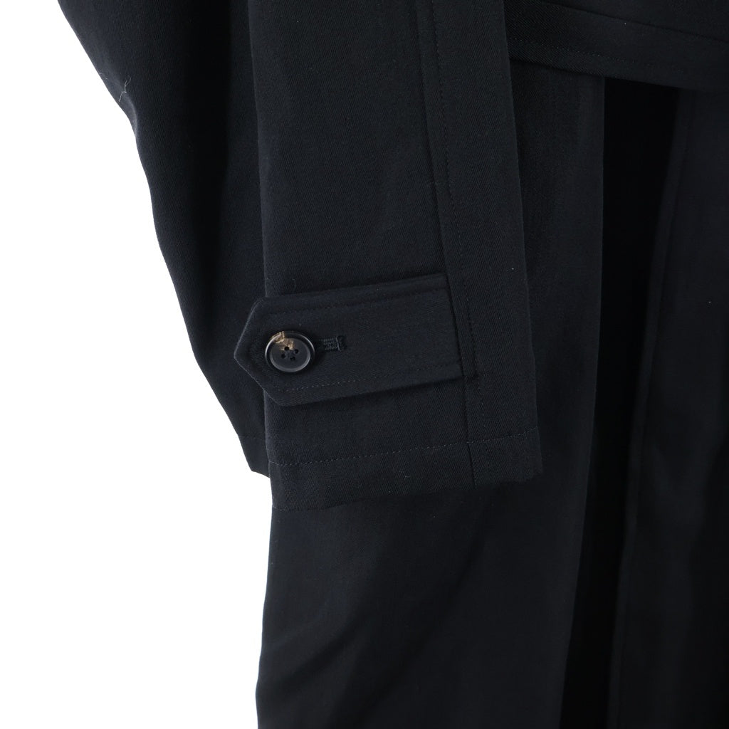 Y's for men(ワイズフォーメン) 92AW ウール ギャバジン ロング ステンカラーコート ブラック MS-C04-100