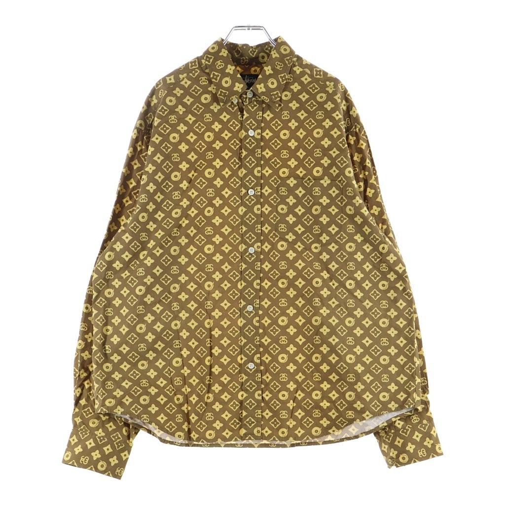 STUSSY(ステューシー) 90sオールド SSリンク モノグラム ボタンダウン 長袖シャツ ブラウン