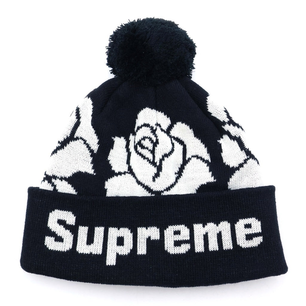 SUPREME(シュプリーム) 22SS Rose Beanie ローズ柄 ロゴ デザイン ビーニー 帽子 ブラック