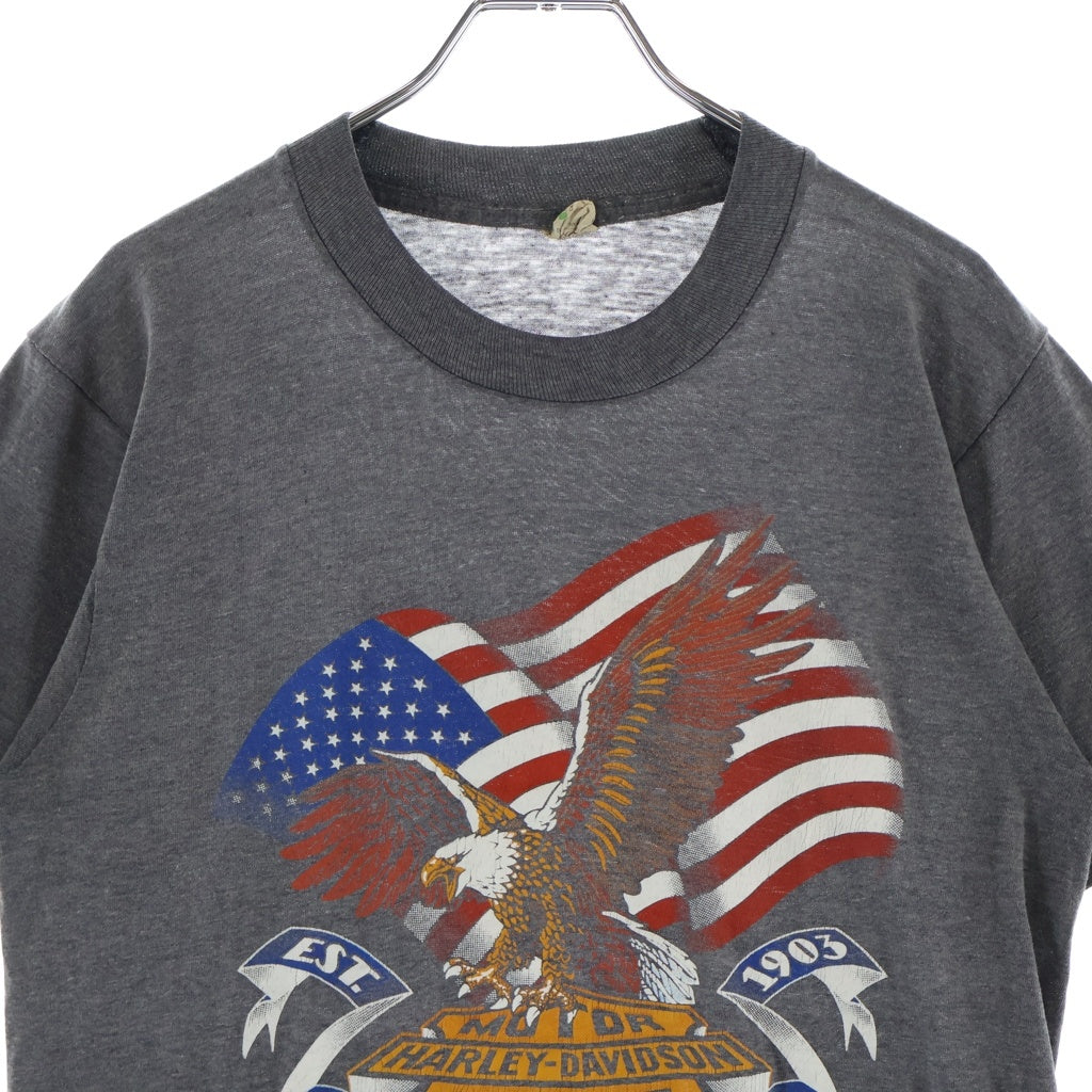 HARLEY DAVIDSON(ハーレーダビッドソン) 80S SCREEN STARS タグ 星条旗 ロゴ プリント 半袖 Tシャツ カットソー グレー