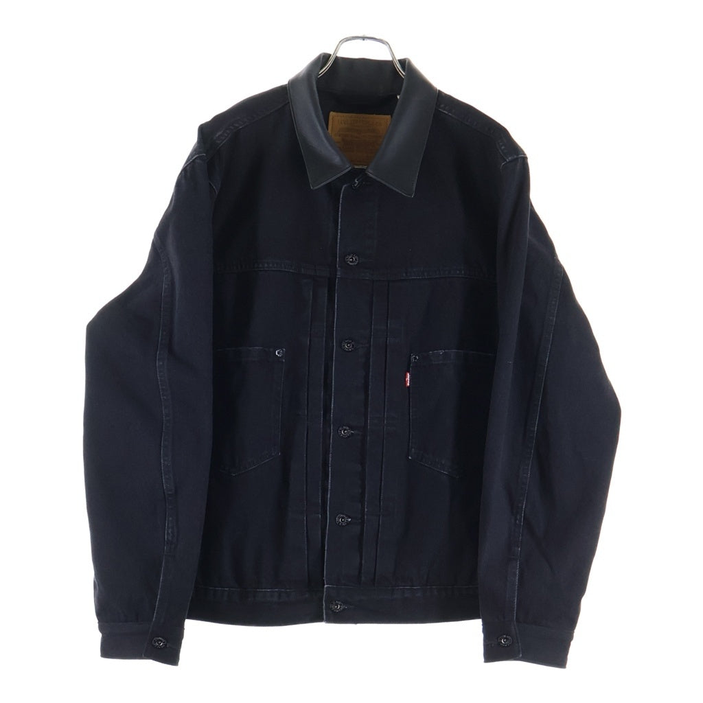Levi's premium(リーバイスプレミアム) EDIFICE 別注 2nd Type 襟レザー トラッカーデニムジャケット ブラック 007X7-0000