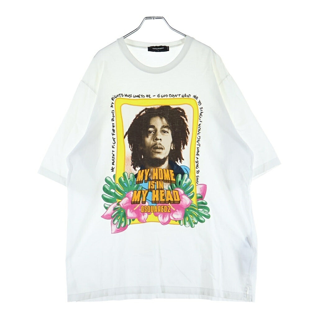 DSQUARED2(ディースクエアード) ボブ マーリー フォト グラフィック プリント クルーネック 半袖 Tシャツ カットソー ホワイト S71GD11270