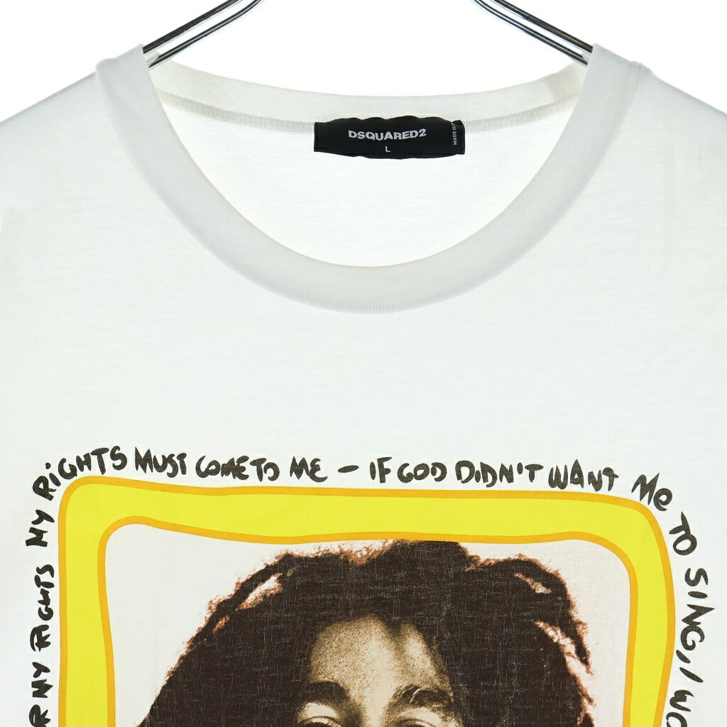 DSQUARED2(ディースクエアード) ボブ マーリー フォト グラフィック プリント クルーネック 半袖 Tシャツ カットソー ホワイト S71GD11270