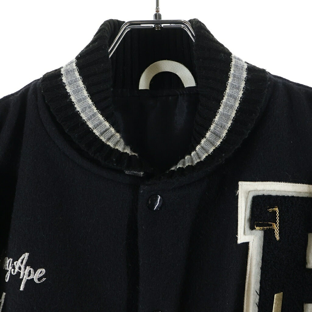 A BATHING APE(アベイシングエイプ) 90S ×POST OVERALLS Varsity Jacket VINTAGE ポストオーバーオールズ エンブロイダリー ロゴ バーシティジャケット スタジャン ブラック/ホワイト