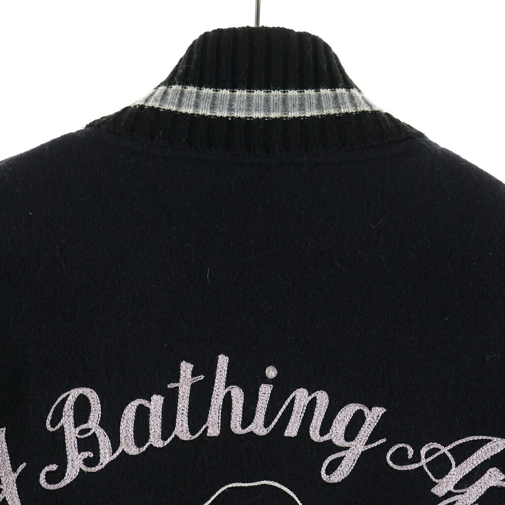 A BATHING APE(アベイシングエイプ) 90S ×POST OVERALLS Varsity Jacket VINTAGE ポストオーバーオールズ エンブロイダリー ロゴ バーシティジャケット スタジャン ブラック/ホワイト