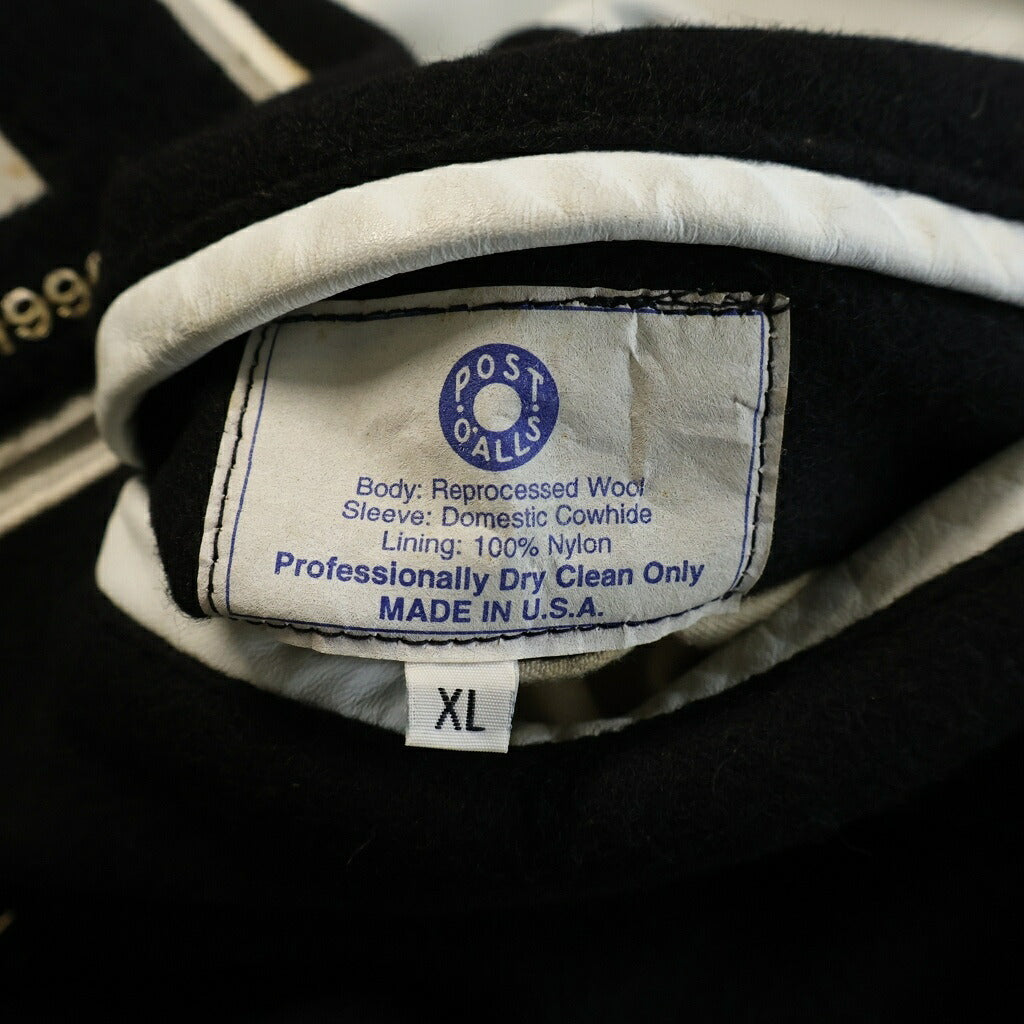 A BATHING APE(アベイシングエイプ) 90S ×POST OVERALLS Varsity Jacket VINTAGE ポストオーバーオールズ エンブロイダリー ロゴ バーシティジャケット スタジャン ブラック/ホワイト