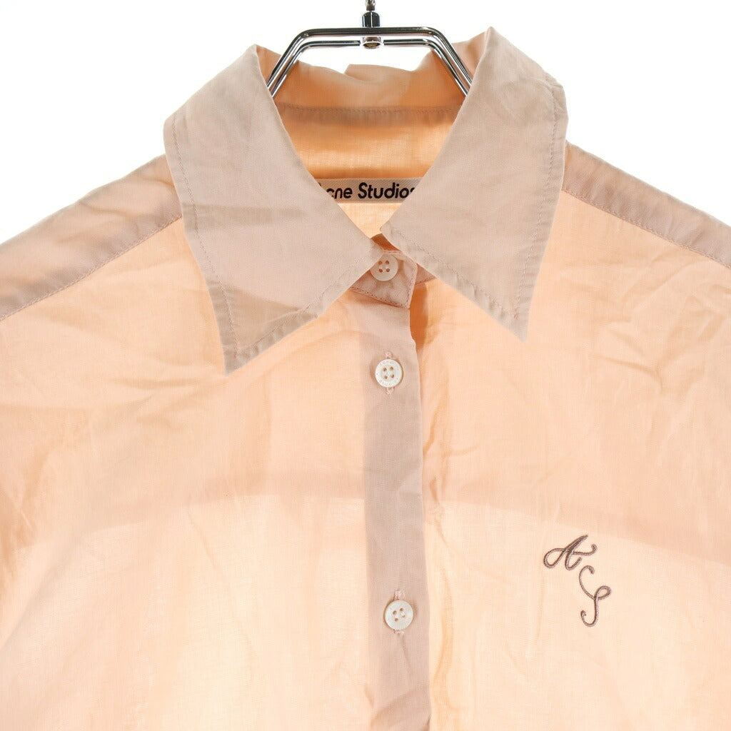Acne Studios(アクネ ストゥディオズ) エンブロイダリー ロゴ ショート丈 長袖シャツ ブラウス レディース ピンク FN-WN-BLOU001077