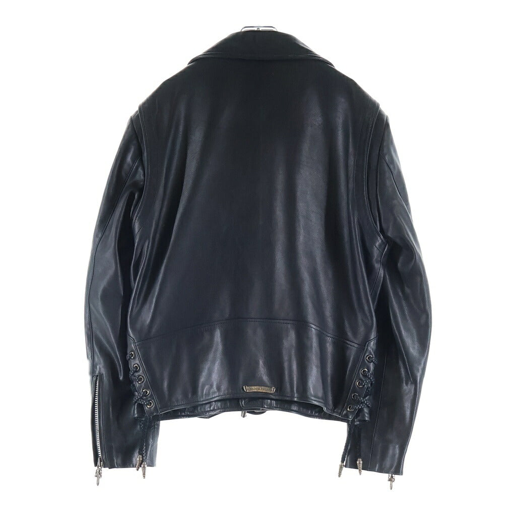 CHROME HEARTS(クロムハーツ) JJ DEAN HERMES JJディーン エルメス裏地 ダガージップ レザーダブルライダースジャケット ブラック/グリーン