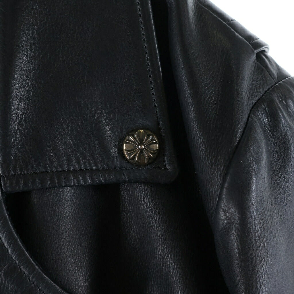 CHROME HEARTS(クロムハーツ) JJ DEAN HERMES JJディーン エルメス裏地 ダガージップ レザーダブルライダースジャケット ブラック/グリーン
