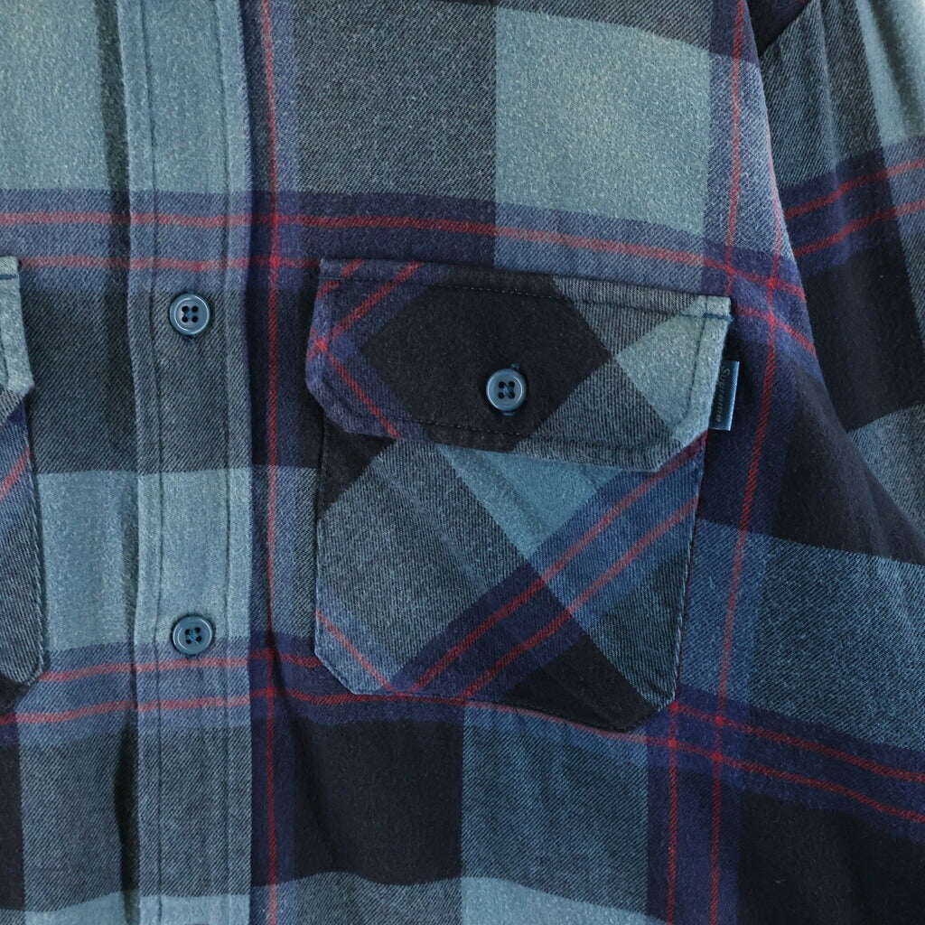 SUPREME(シュプリーム) 20AW Quilted Flannel Shirt バックロゴ エンブロイダリー キルティング フランネル チェック柄 長袖シャツ ジャケット ブルー