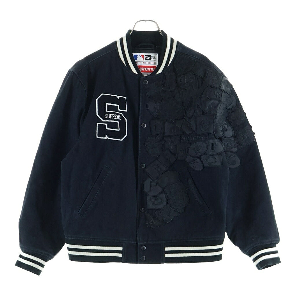 SUPREME(シュプリーム) 20SS ×NEW ERA ×MLB ×ニューエラ ×メジャーリーグベースボール ロゴ パッチ スナップ ボタン バーシティジャケット ブラック