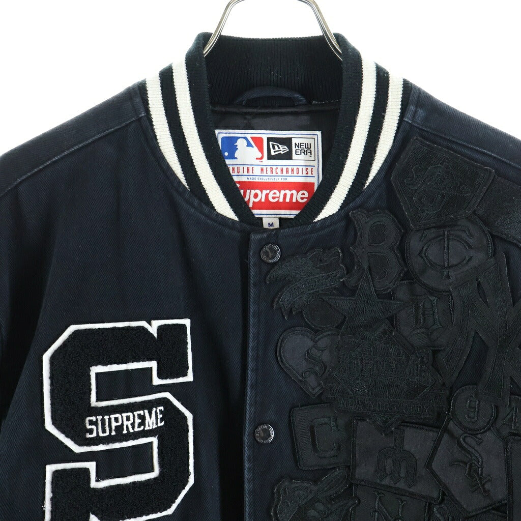 SUPREME(シュプリーム) 20SS ×NEW ERA ×MLB ×ニューエラ ×メジャーリーグベースボール ロゴ パッチ スナップ ボタン バーシティジャケット ブラック