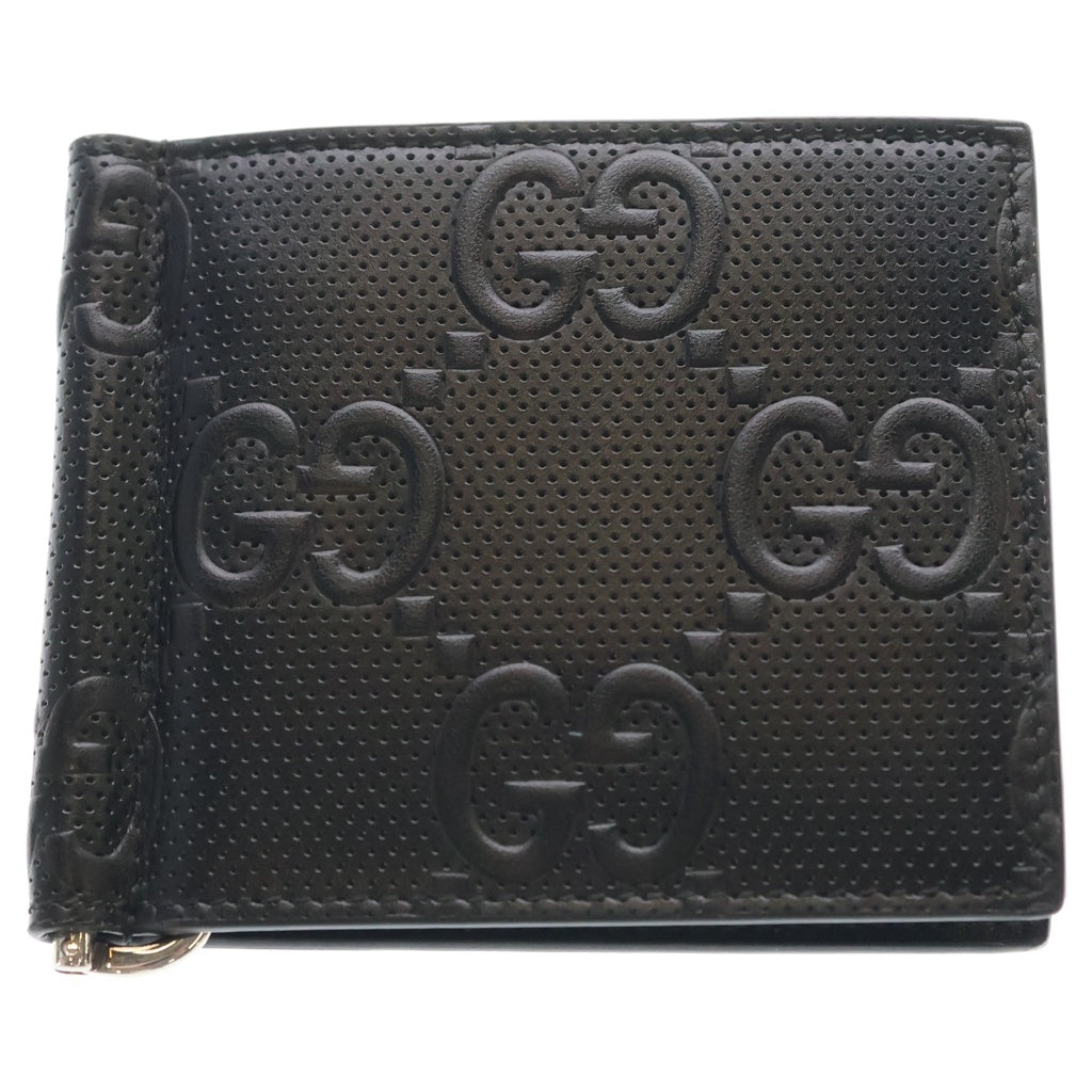 GUCCI(グッチ) GGエンボス マネークリップ レザー 財布 ブラック 676656