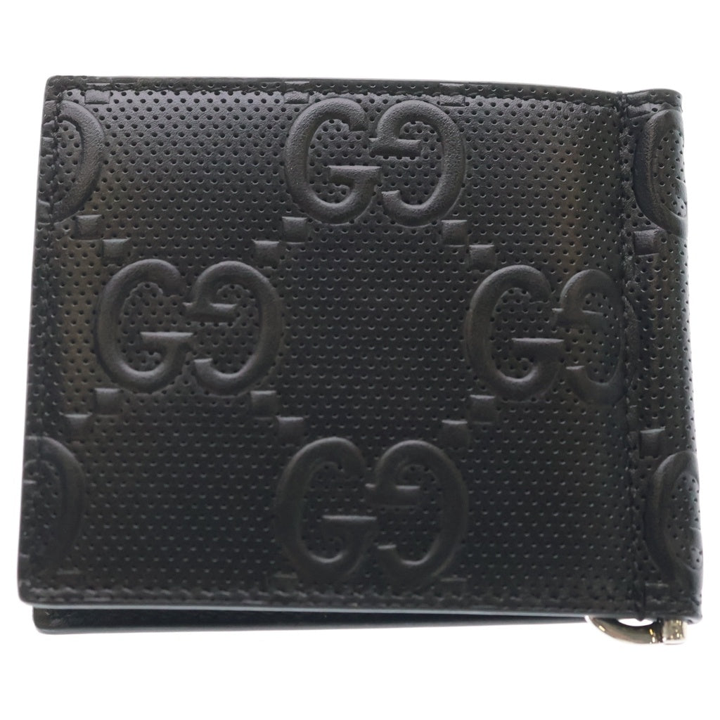 GUCCI(グッチ) GGエンボス マネークリップ レザー 財布 ブラック 676656