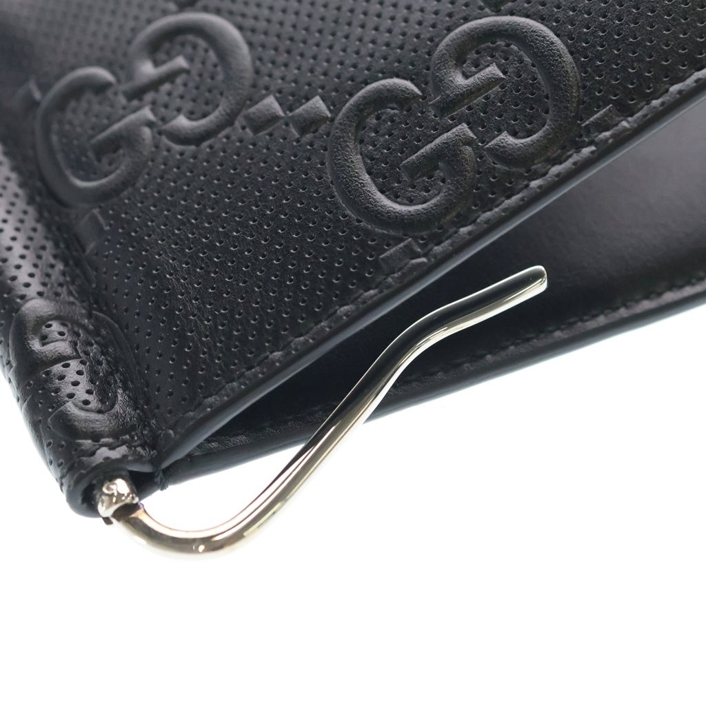 GUCCI(グッチ) GGエンボス マネークリップ レザー 財布 ブラック 676656