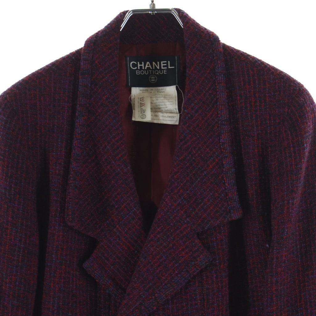 CHANEL(シャネル) 93AW VINTAGE ココマークボタン ウールツイードコート ダブルブレスト アクリル フランス製 手書きタグ ワインレッド レディース